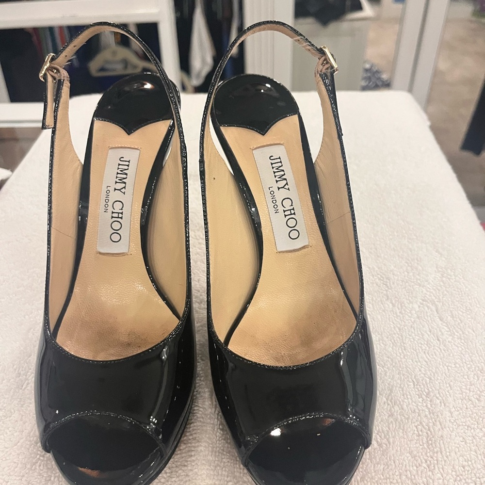 Jimmy Choo Black Patent Leather Slingback Heels